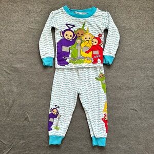 Vintage 1999 Teletubbies 2 Piece Pajama Set Long Sleeve Top Pants Toddler Sz 4T